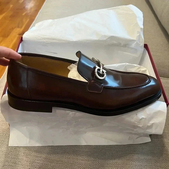 Ferragamo men’s gustav gancini bit leather loafers brown - Picture 4 of 12